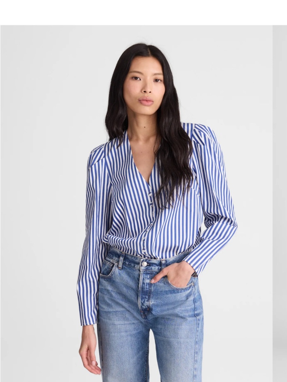 Madewell Blue and White Vertical Stripe Button-Down Shirt